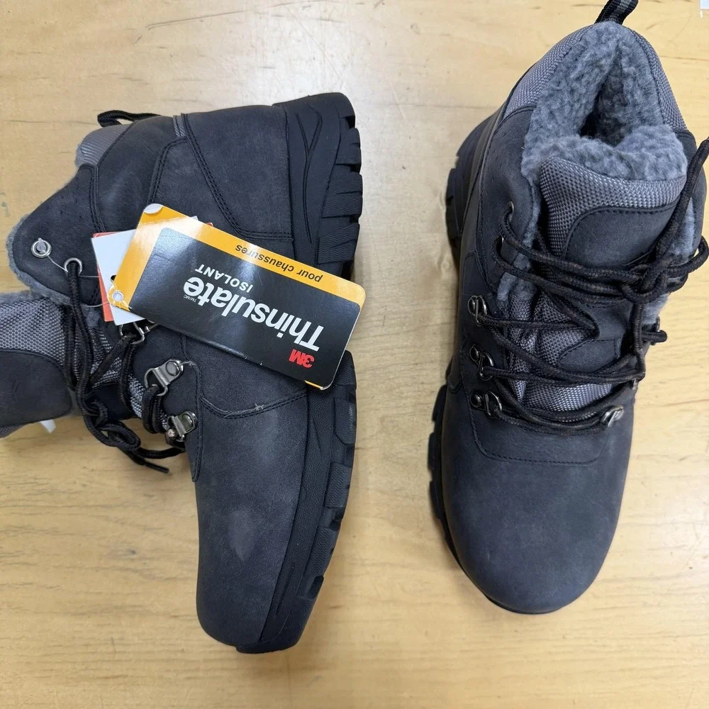 Snow Boots Mens Size 7 Gray Faux Leather Thinsulate Lined Insulated Winter GORP